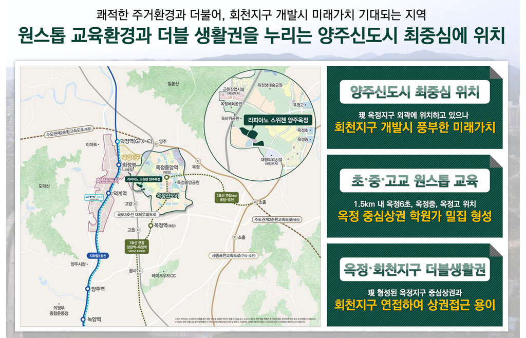 원스톱 교육환경과 더블 생활권을 누리는 양주신도시 최중심에 위치 