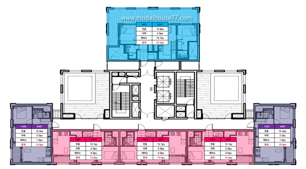 접근성 높은 청량리 범양레우스 씨엘로네 근린샐활시설 14층 호실배치도   